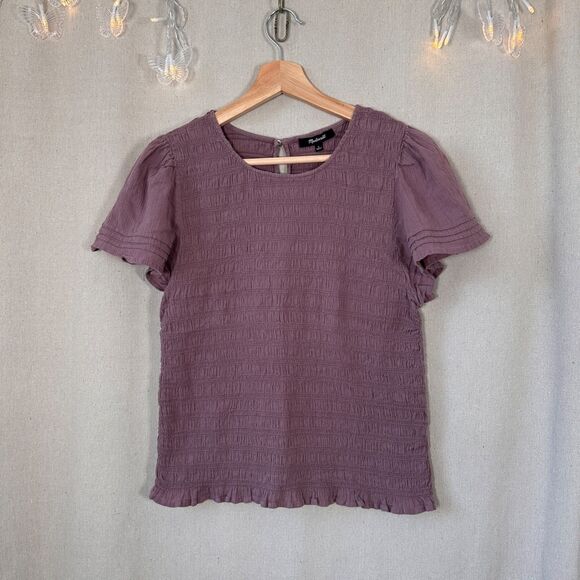 Madewell Lucie Flutter-Sleeve Smocked Bodice Top - Fig Size L - Picture 6 of 12